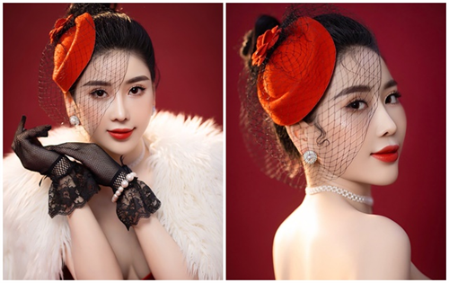 Hoa hậu Trịnh Thanh Hồng diện váy xòe cúp ngực, khoe nhan sắc quyến rũ dịp Valentine